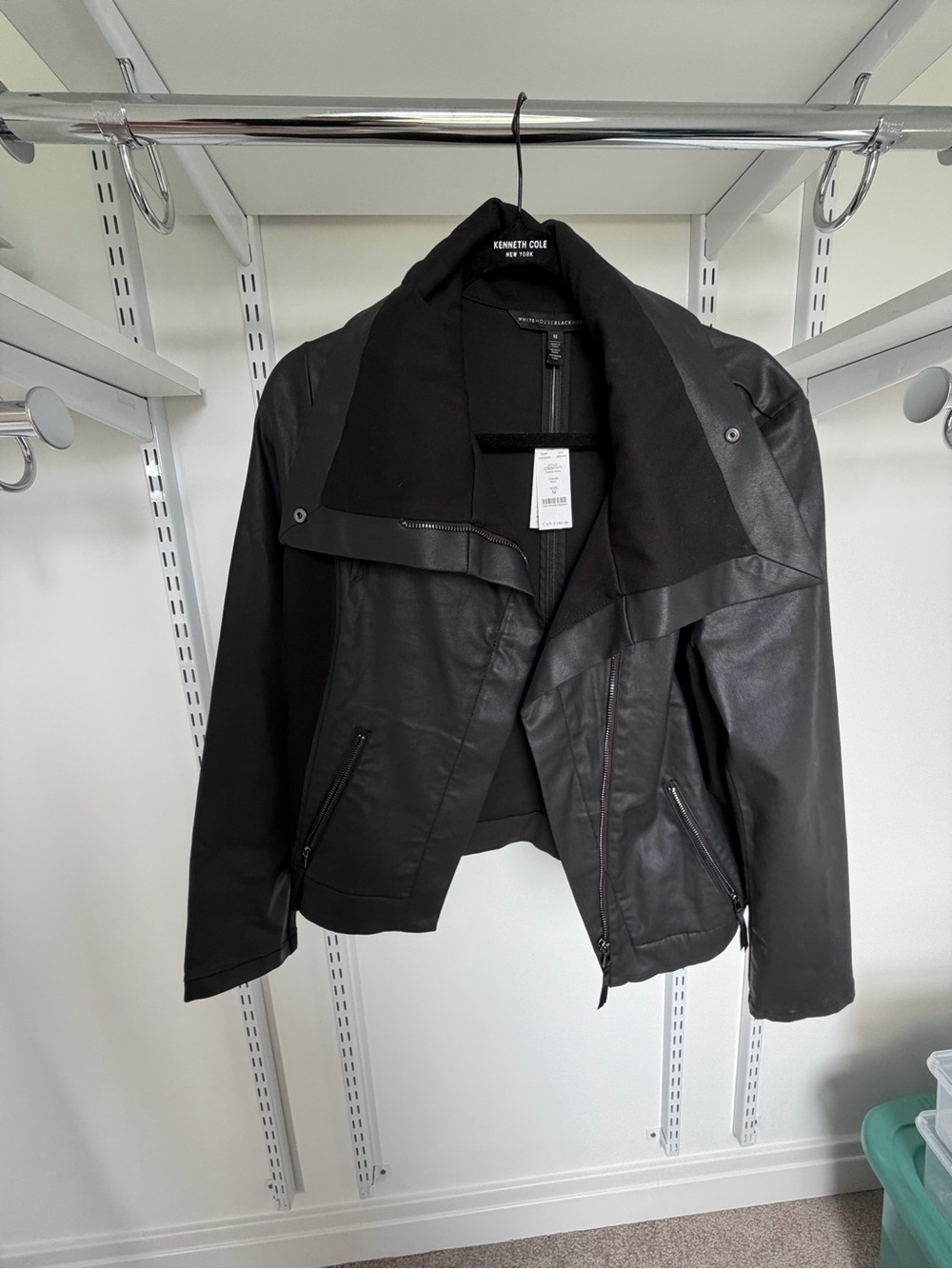 White House Black Market Black Leather Mixed-Media Moto Jacket